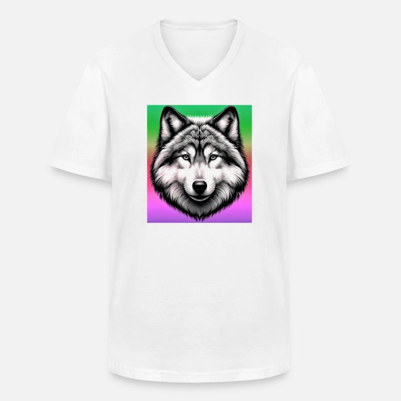 Wolf - Männer-T-Shirt mit V-Ausschnitt - Weiß