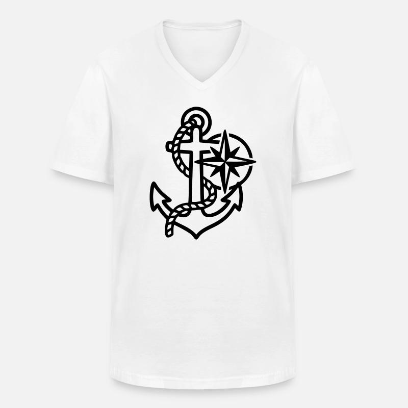 Anker Windrose Maritim Logo - Männer-T-Shirt mit V-Ausschnitt - Weiß