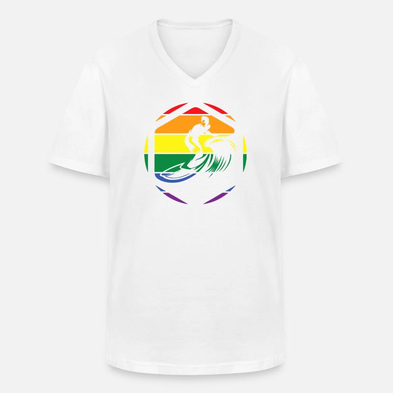Rainbow Wave Surfer Circle - Men's V-Neck T-Shirt - white