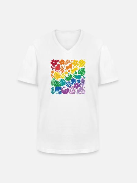 LGBT-Pride-Monat – Regenbogenkatzen und Blumen - Männer-T-Shirt mit V-Ausschnitt - Weiß