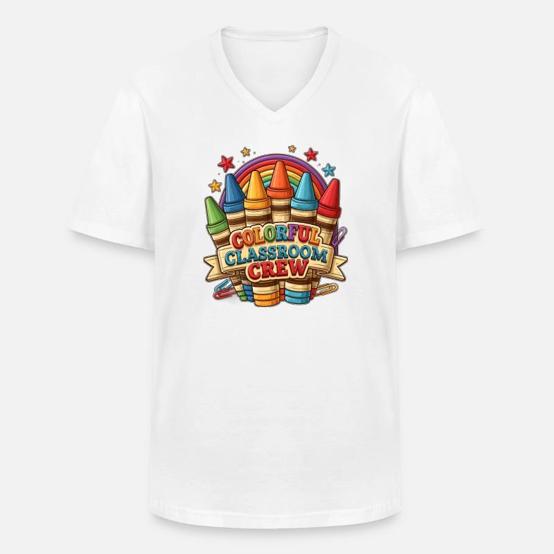 Farbenfrohe Klassenzimmercrew - Männer-T-Shirt mit V-Ausschnitt - Weiß
