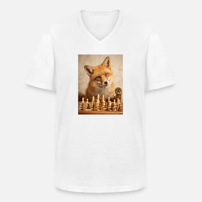 Fuchs spielt Schach - Männer-T-Shirt mit V-Ausschnitt - Weiß