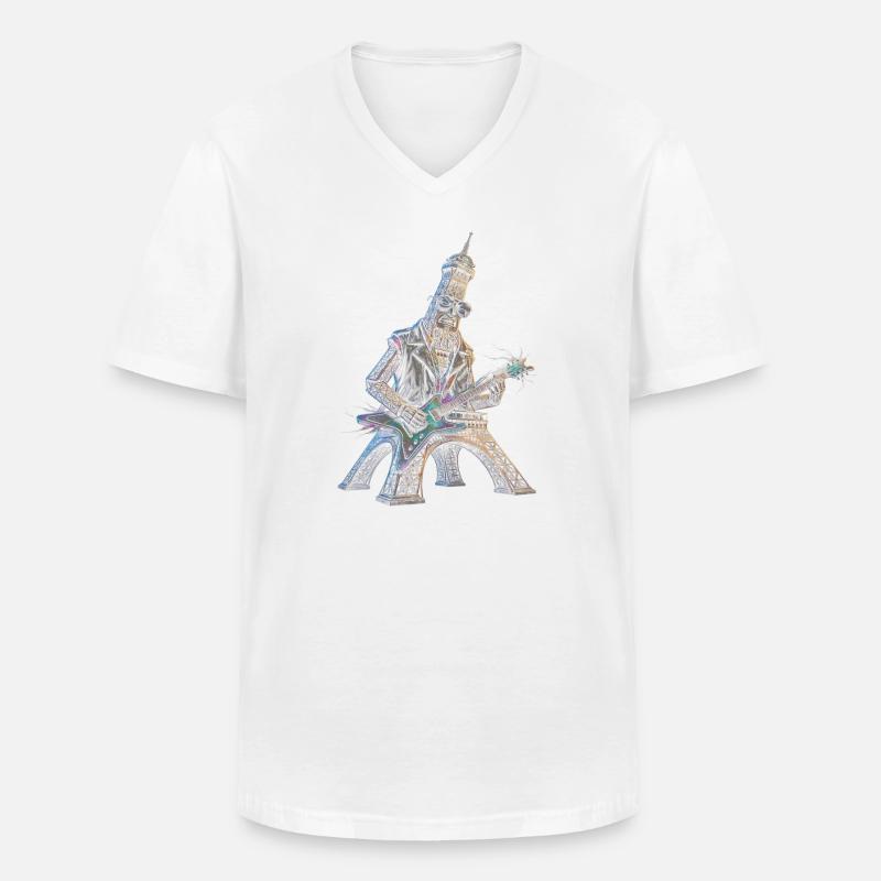 Eiffelturm spielt E-Gitarre - Männer-T-Shirt mit V-Ausschnitt - Weiß