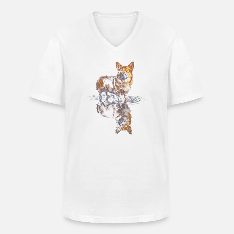 Wasserreflex Corgi - Männer-T-Shirt mit V-Ausschnitt - Weiß