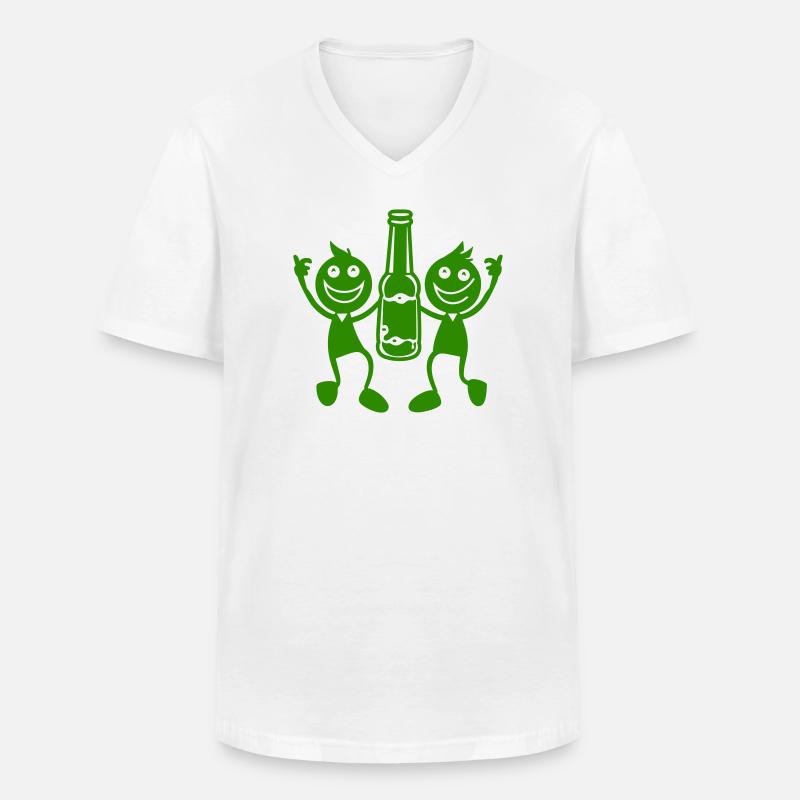 Grünes Duo mit Bierflasche - Männer-T-Shirt mit V-Ausschnitt - Weiß