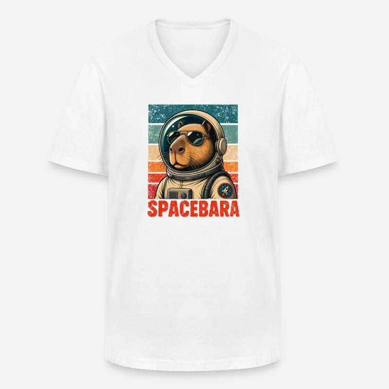  Spacebara Capybara Astronaut Weltraum Retro - Männer-T-Shirt mit V-Ausschnitt - Weiß