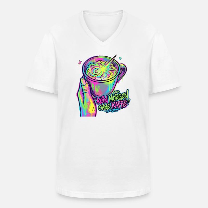 Kaffee Neon Splash – Morgenkick - Männer-T-Shirt mit V-Ausschnitt - Weiß