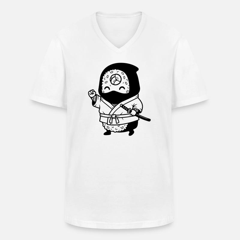 Sushi Samurai Kawaii - Männer-T-Shirt mit V-Ausschnitt - Weiß
