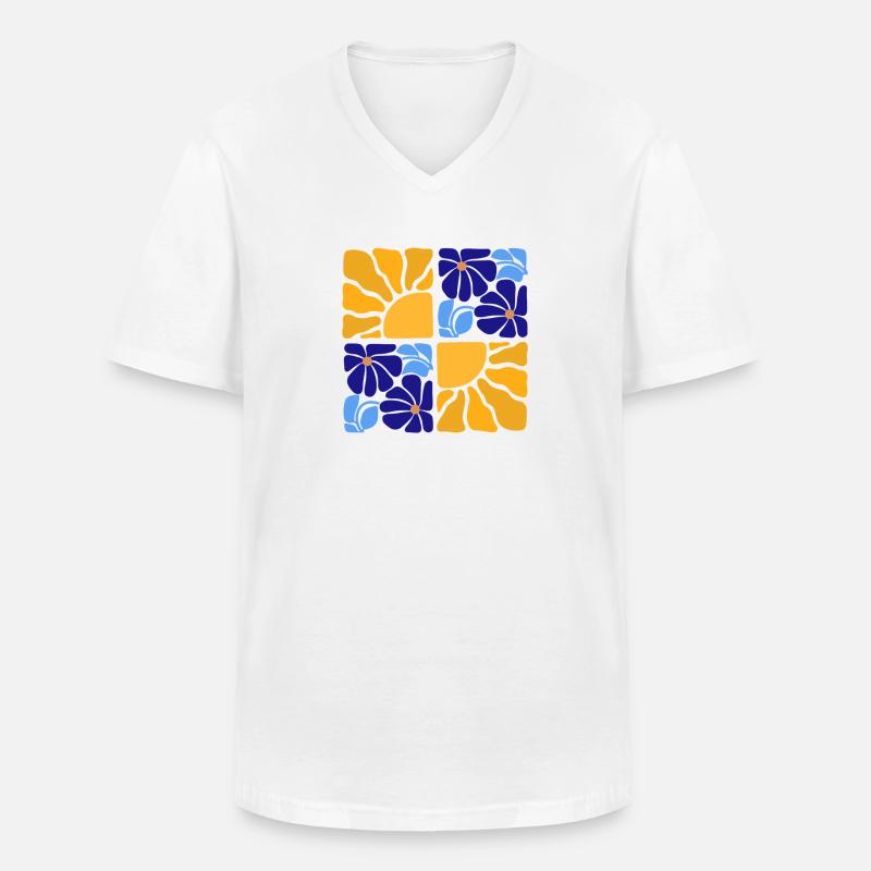 70s Retro Blumen & Sonne Design - Männer-T-Shirt mit V-Ausschnitt - Weiß