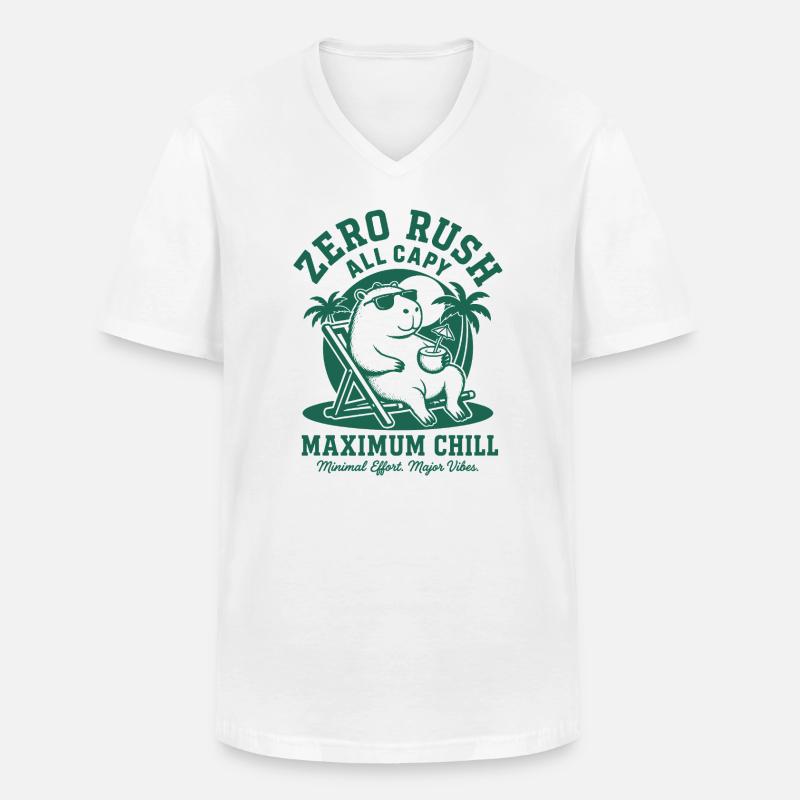 Zero Rush Capybara Chill - Männer-T-Shirt mit V-Ausschnitt - Weiß