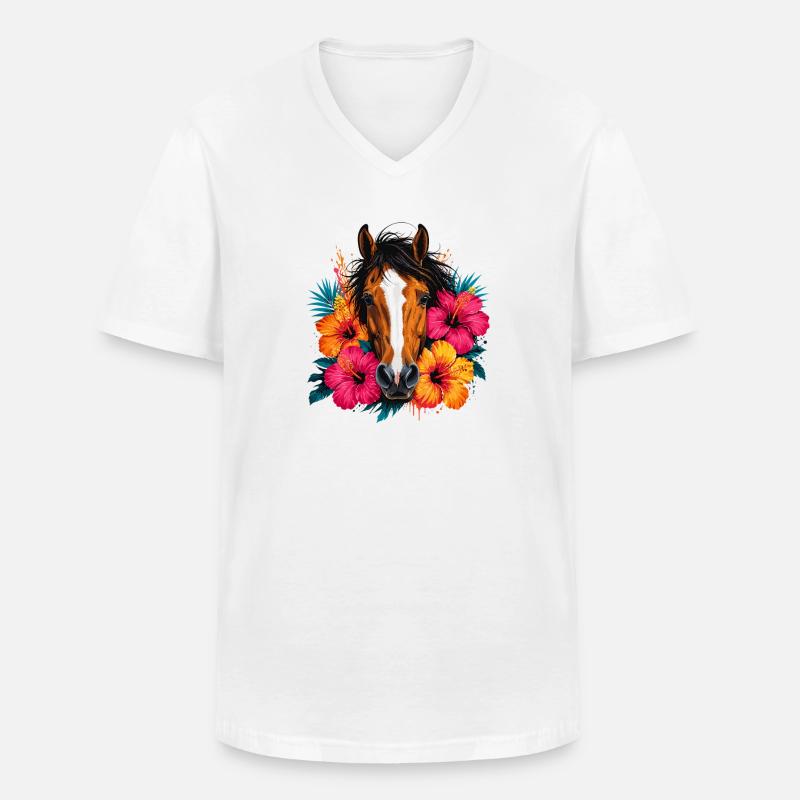 Pferd mit tropischen Blüten - Männer-T-Shirt mit V-Ausschnitt - Weiß