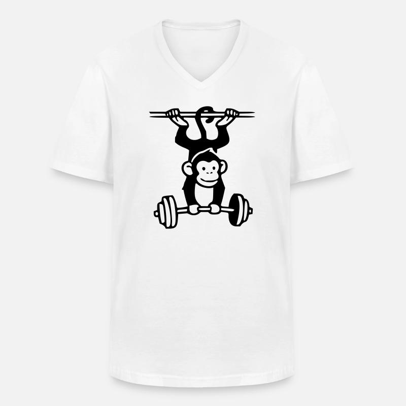 Primate Power - Gym Affe - Männer-T-Shirt mit V-Ausschnitt - Weiß