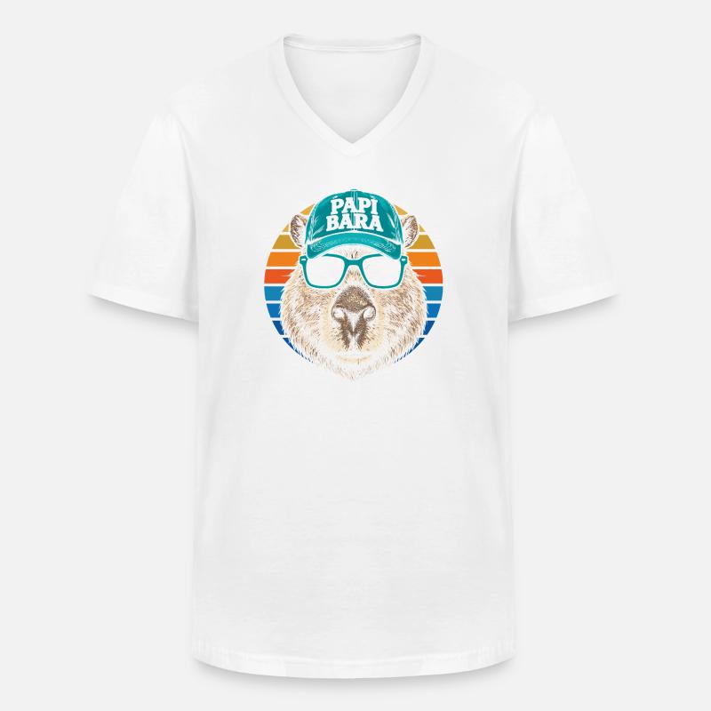 Biber mit Retro Cap und Sonnenbrille - Männer-T-Shirt mit V-Ausschnitt - Weiß