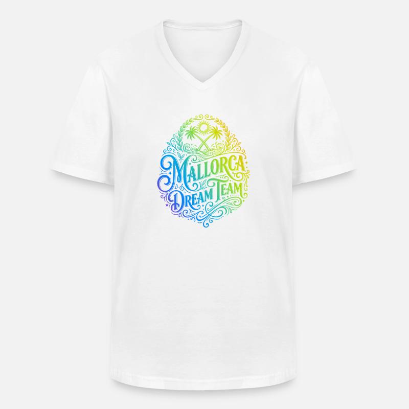 Mallorca Dream Team Bunt - Männer-T-Shirt mit V-Ausschnitt - Weiß