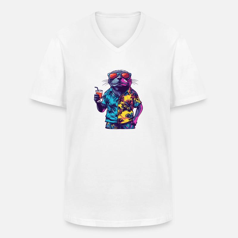Robbe Comic Sommer - Männer-T-Shirt mit V-Ausschnitt - Weiß