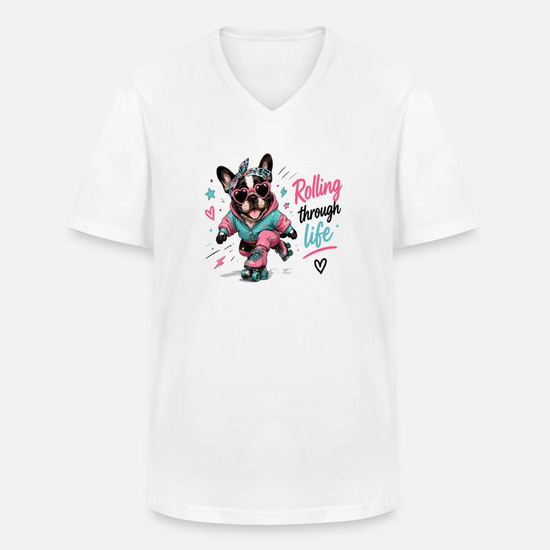 Rollender Hund – Lebensfreude - Männer-T-Shirt mit V-Ausschnitt - Weiß