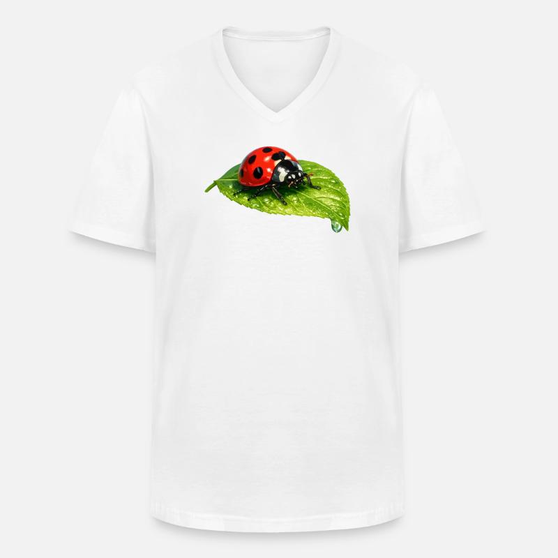 Ladybug on leaf - Men's V-Neck T-Shirt - white