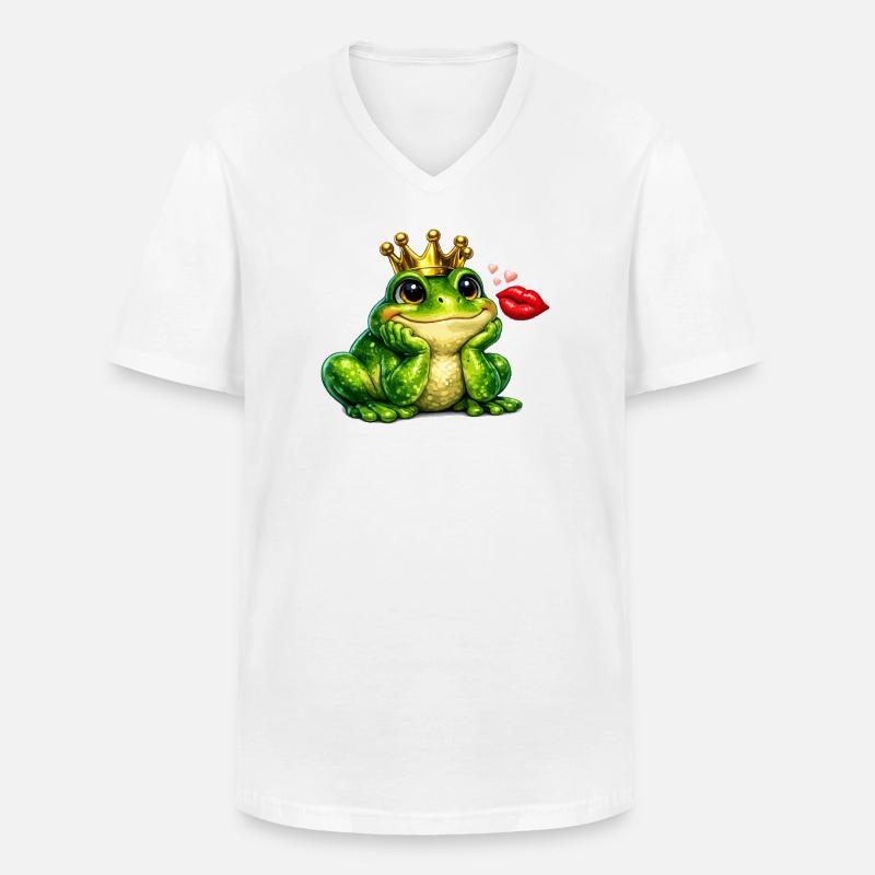 Kronfrosch-Kuss-Design - Männer-T-Shirt mit V-Ausschnitt - Weiß