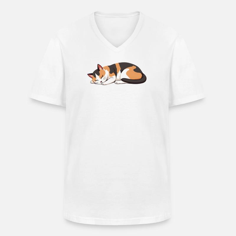 sleeping cat - Men's V-Neck T-Shirt - white