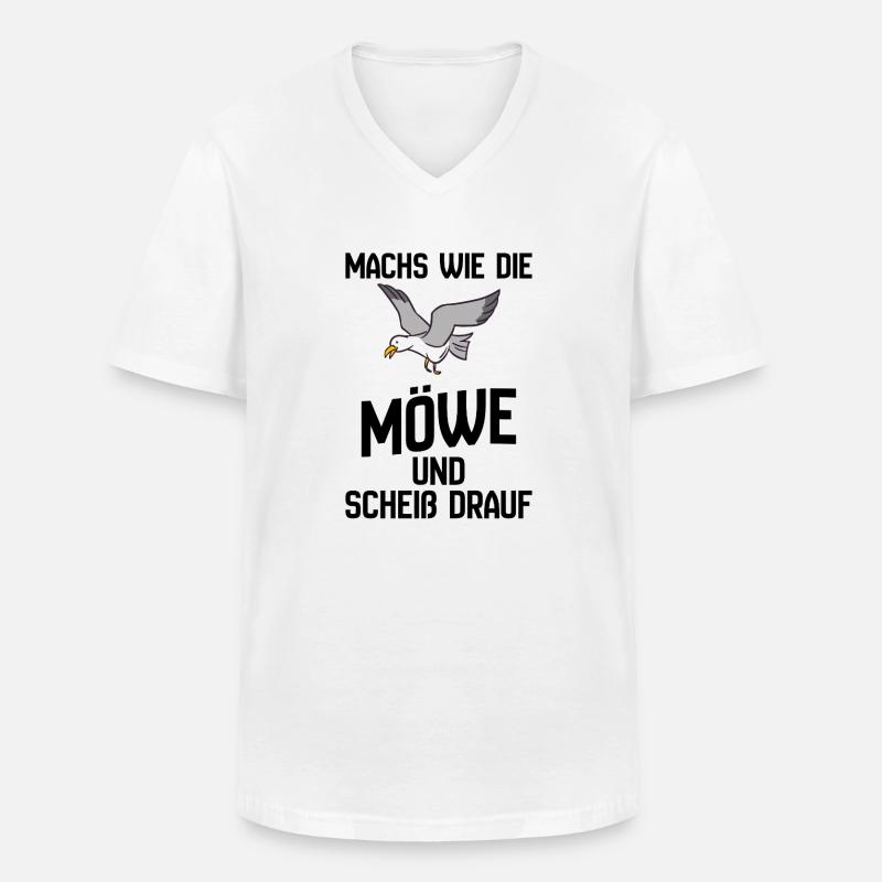 Seemöwe im Flug Cartoon-Design - Scheiß drauf - Männer-T-Shirt mit V-Ausschnitt - Weiß