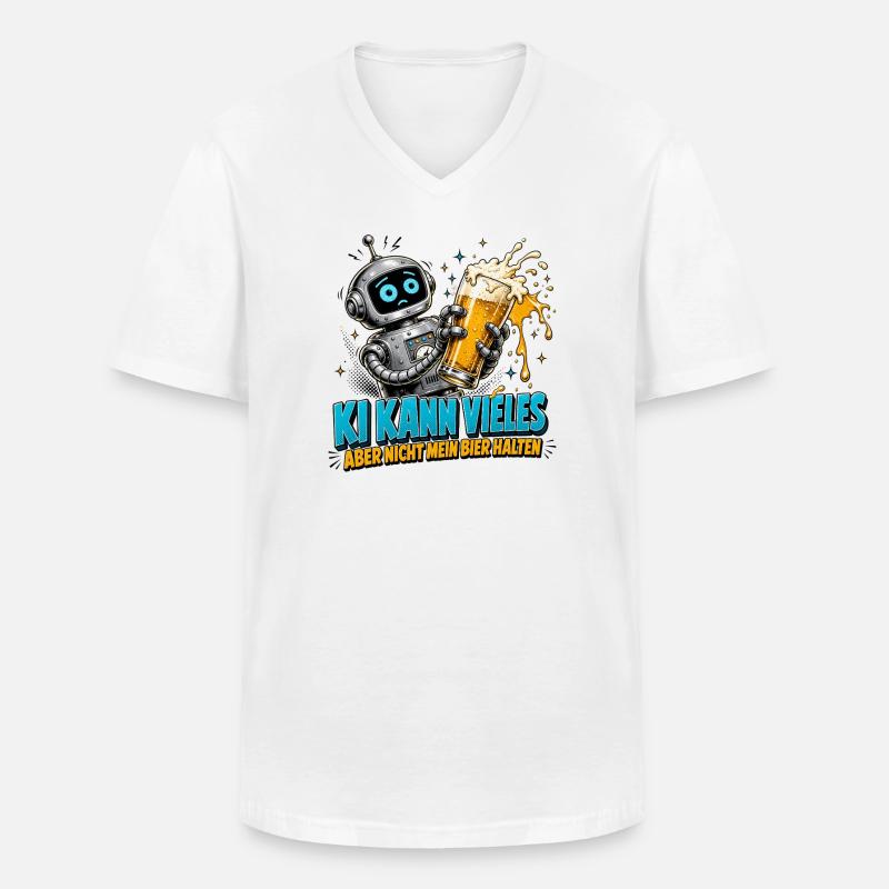 Roboter mit Bierglas-Humor - Männer-T-Shirt mit V-Ausschnitt - Weiß