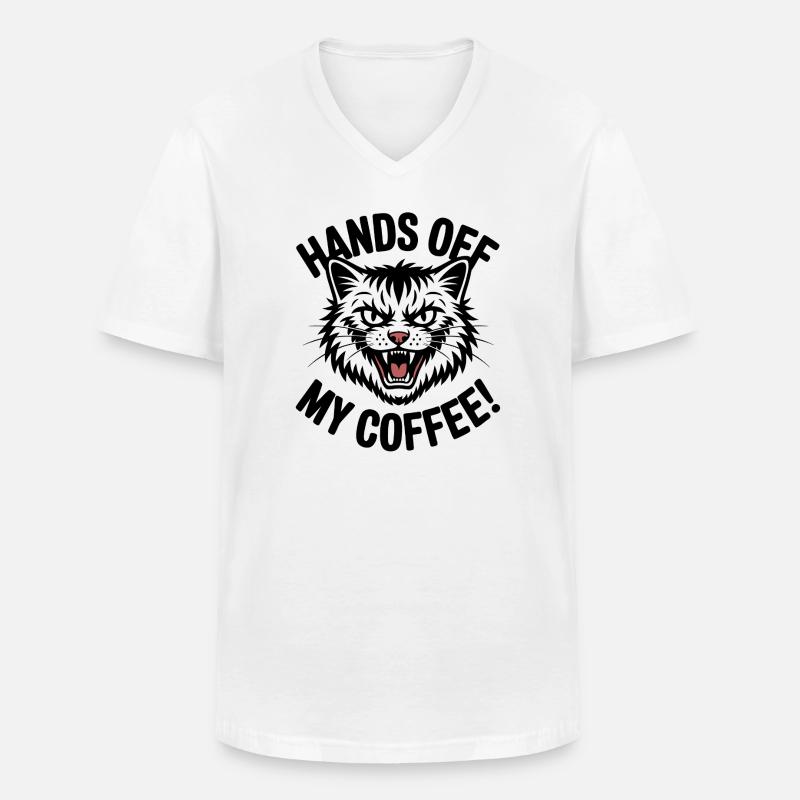 Grumpy Kaffeekatze - Männer-T-Shirt mit V-Ausschnitt - Weiß