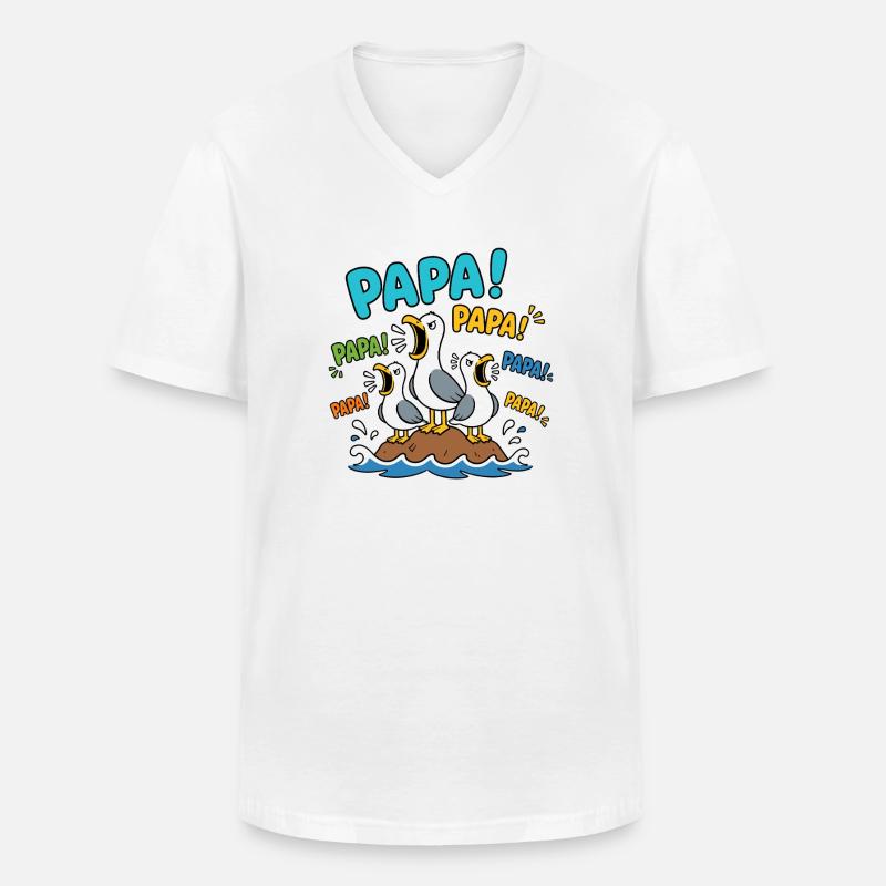PAPA MÖWE - Männer-T-Shirt mit V-Ausschnitt - Weiß