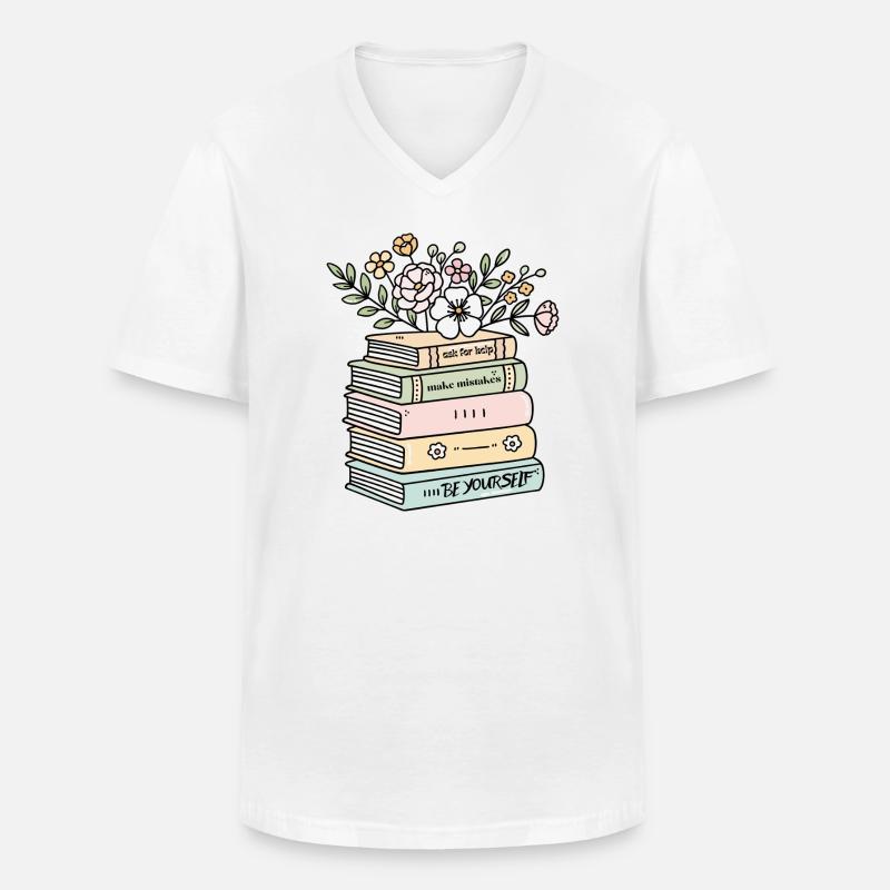 Be Yourself Buchstapel Motivation - Männer-T-Shirt mit V-Ausschnitt - Weiß