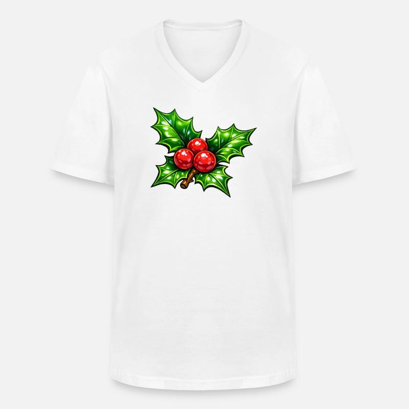 Stechpalme mit Beeren - Männer-T-Shirt mit V-Ausschnitt - Weiß