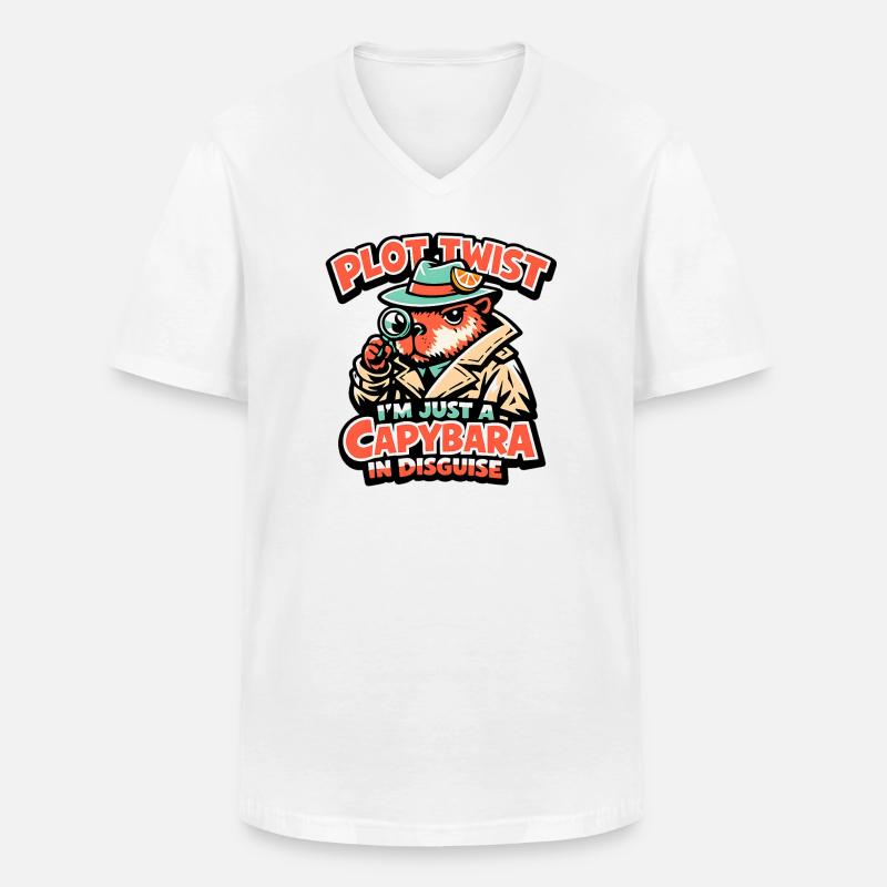 Plot Twist Capybara Detektiv - Männer-T-Shirt mit V-Ausschnitt - Weiß