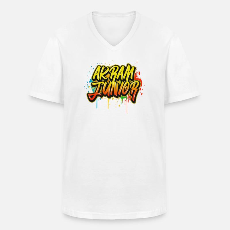 Akram Junior Graffiti - Männer-T-Shirt mit V-Ausschnitt - Weiß