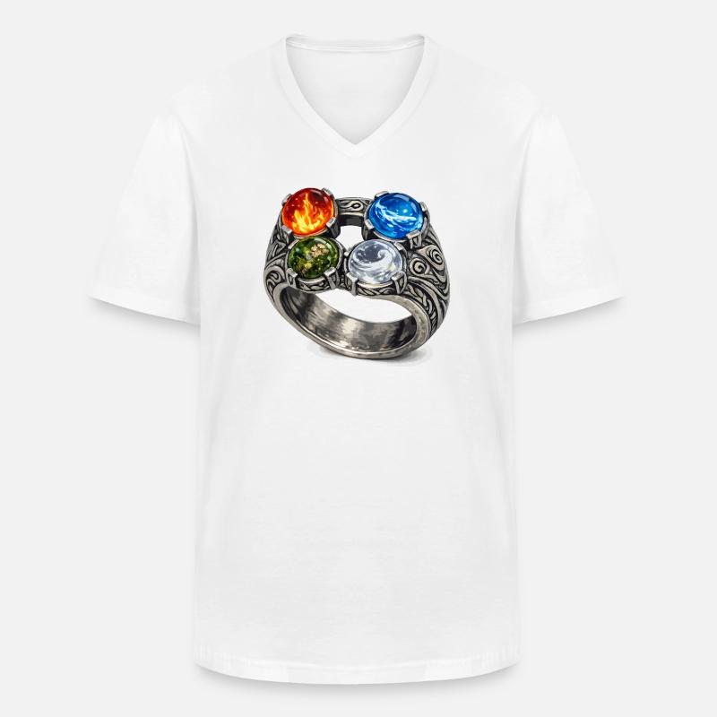 Vier-Elemente-Ring mit Edelsteinen - Männer-T-Shirt mit V-Ausschnitt - Weiß