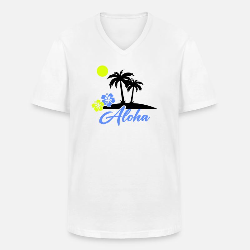 Aloha Hibiskus Neon Script - Männer-T-Shirt mit V-Ausschnitt - Weiß