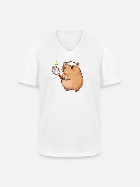Capybara plays tennis - Men's V-Neck T-Shirt - white