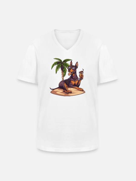 Dobermann Hund Sommer - Männer-T-Shirt mit V-Ausschnitt - Weiß