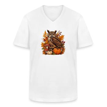 Herbst-Eule mit Kürbis - Männer-T-Shirt mit V-Ausschnitt - Weiß - Vorne - AI Model Male 185 light (185cm)