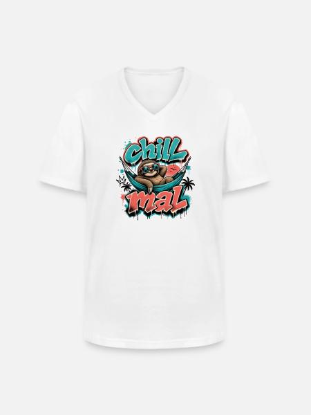 Chill Times Cool Sloth Graffiti Design - Men's V-Neck T-Shirt - white
