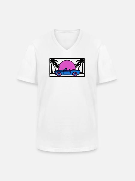 Convertible Palm Trees Sunset Graphic - Men's V-Neck T-Shirt - white