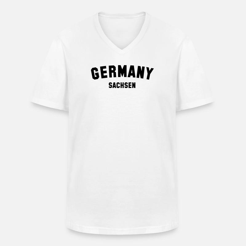 SACHSEN - Männer-T-Shirt mit V-Ausschnitt - Weiß