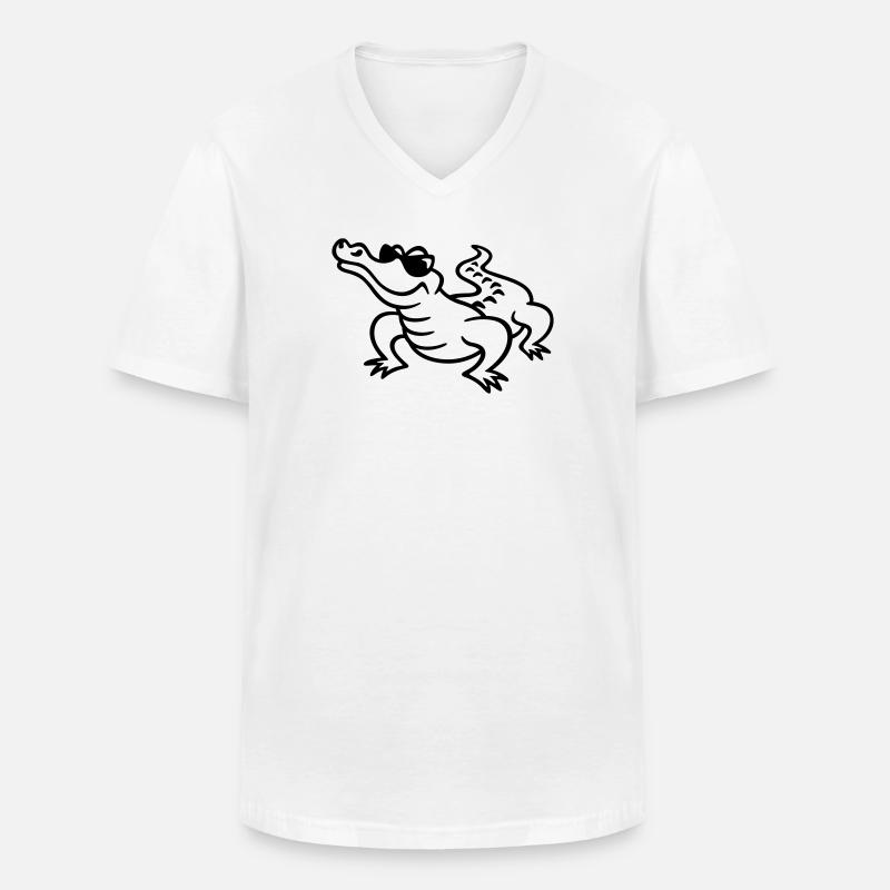 Croco Cool - Männer-T-Shirt mit V-Ausschnitt - Weiß