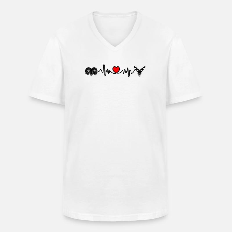Herzfrequenz Cardio Widder Steinbock - Männer-T-Shirt mit V-Ausschnitt - Weiß
