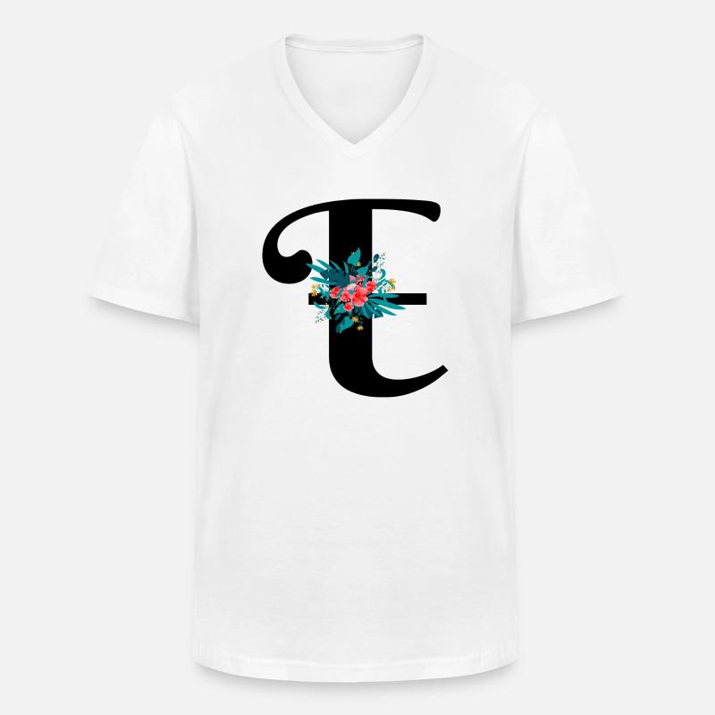 Buchstabe E geblümt - Männer-T-Shirt mit V-Ausschnitt - Weiß