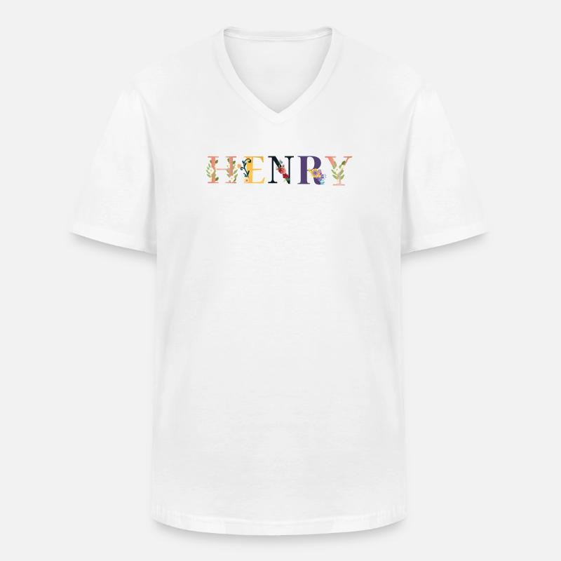 HENRY Name mit Blumen geschmückt - Männer-T-Shirt mit V-Ausschnitt - Weiß
