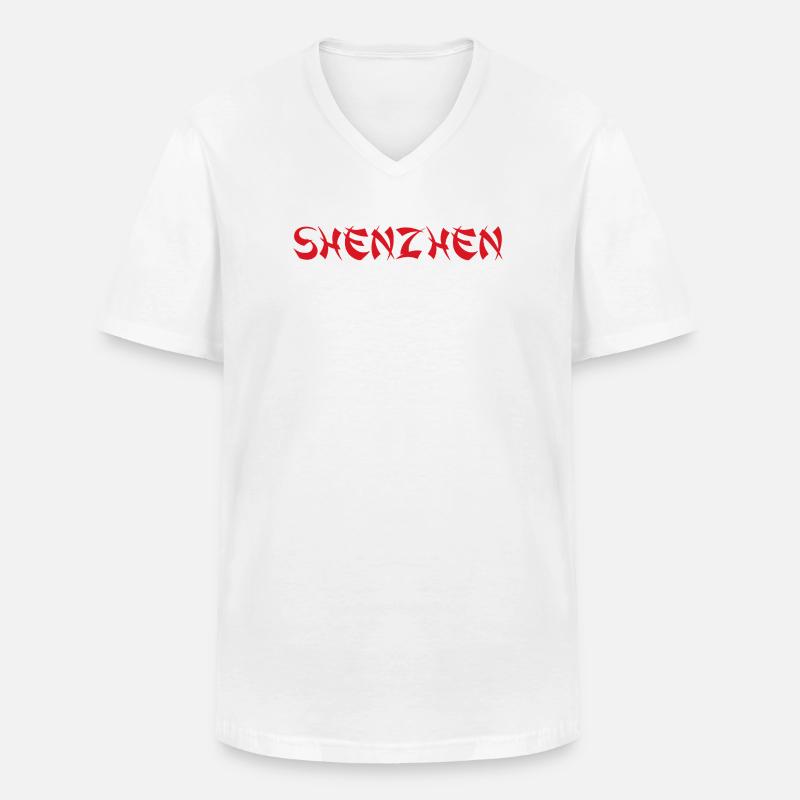 SHENZHEN - Männer-T-Shirt mit V-Ausschnitt - Weiß