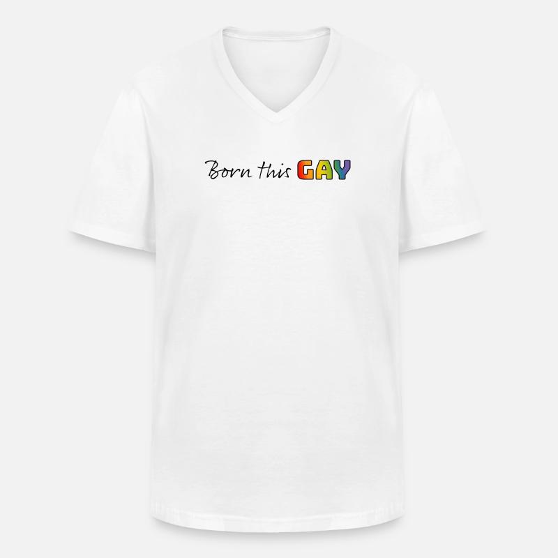 Regenbogen born this gay - Männer-T-Shirt mit V-Ausschnitt - Weiß