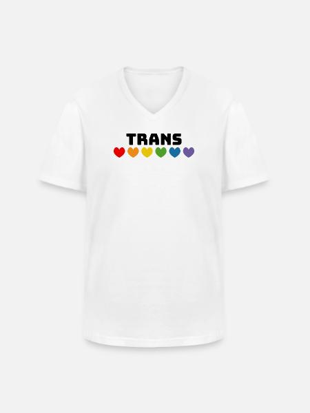 Rainbow heart trans black - Men's V-Neck T-Shirt - white