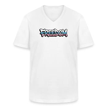 Freedom Typography Statement Design - Men's V-Neck T-Shirt - white - Front - AI Model Male 185 light (185cm)