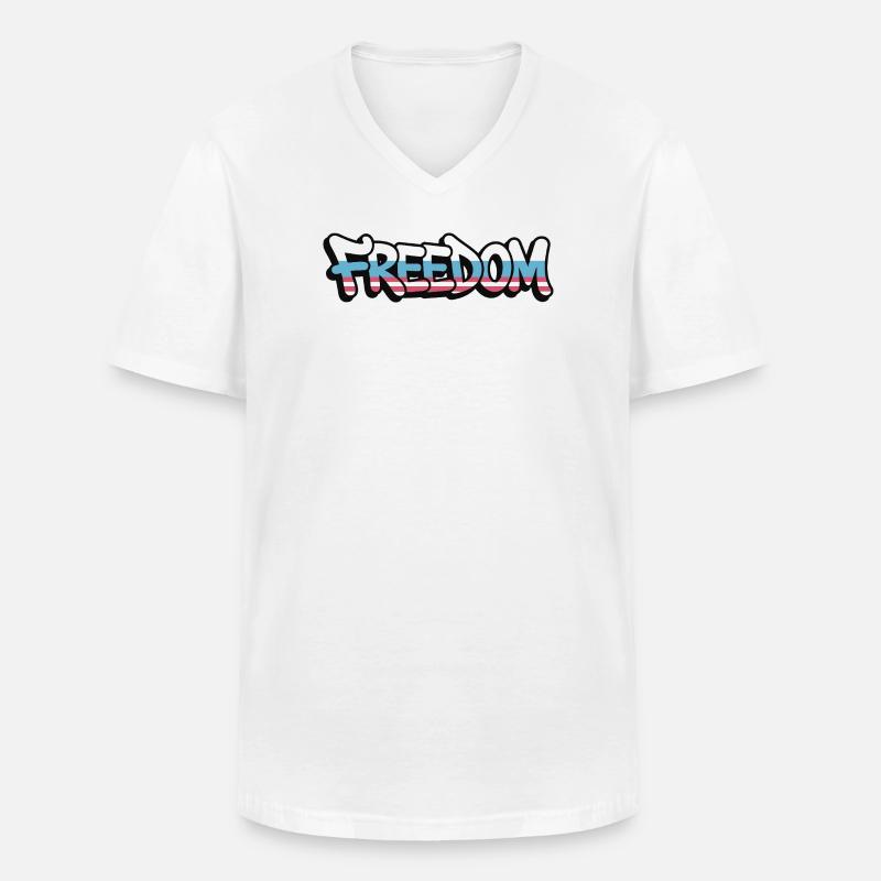 Freedom Typografie Statement Design - Männer-T-Shirt mit V-Ausschnitt - Weiß