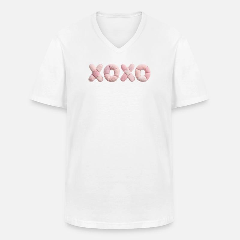 Plüsch Patchwork XOXO Design Pink - Männer-T-Shirt mit V-Ausschnitt - Weiß