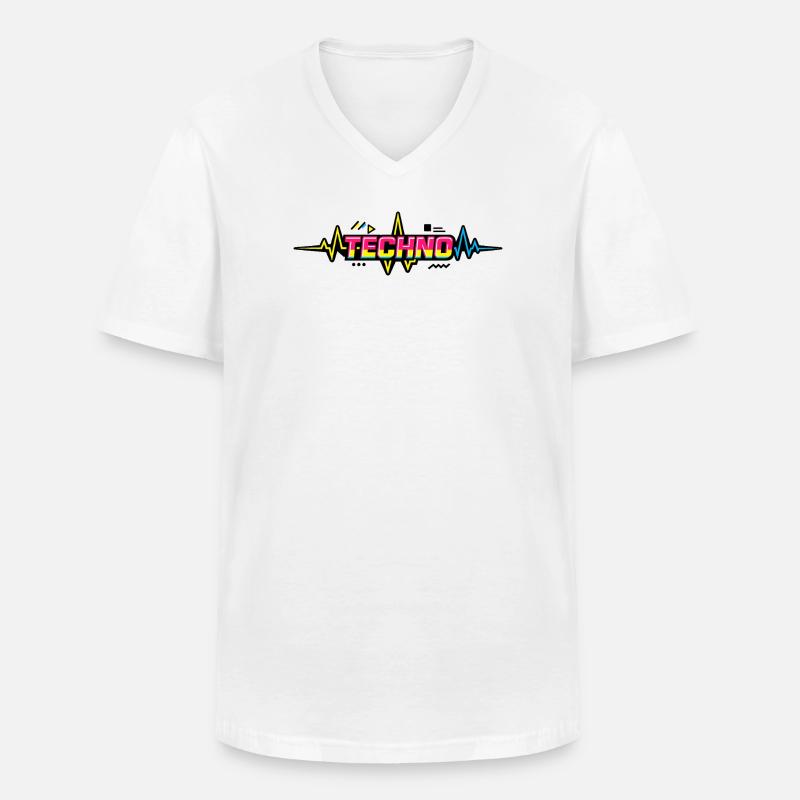 Techno Neon Pulse - Männer-T-Shirt mit V-Ausschnitt - Weiß